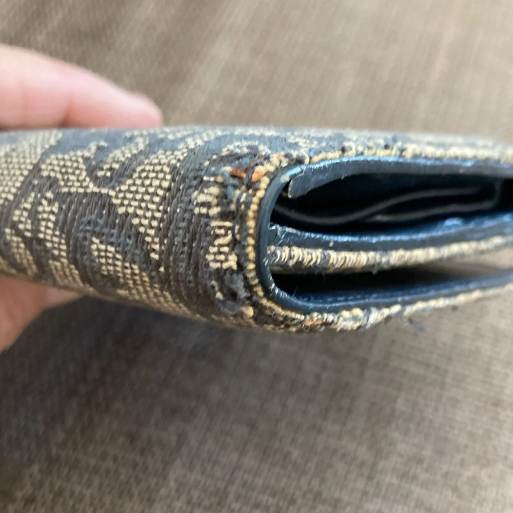 Vintage 2001 Christian Dior Trotter Monogram Navy Denim & Leather Wallet